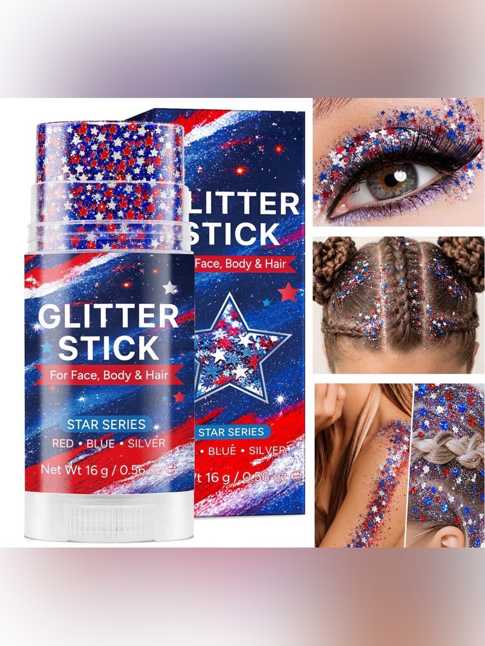 5 Glitter Stick Highlighter - Red, Blue & Silver Sparkle